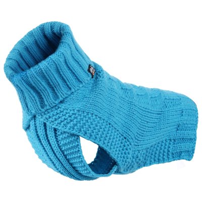 Zoom bild av rukka wooly knitwear turkos ljusblå aqua hundtröja stickad hemstickad stil flätstickad myströja varm ullblandning ulltröja
