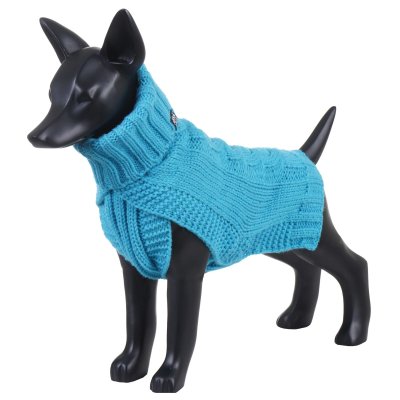 Zoom bild av rukka wooly knitwear turkos ljusblå aqua hundtröja stickad hemstickad stil flätstickad myströja varm ullblandning ulltröja