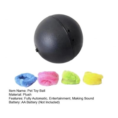 Zoom bild av robotboll hundboll rullande plyschklädd boll motor färgglad hundleksak