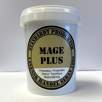 Zoom bild av standardt produkter mage plus prebiotika probiotika diarre tarmflora matsmältning kosttillskott hund katt vitamin vård i svensk