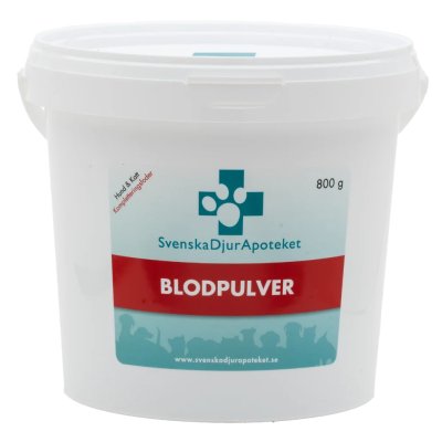 Zoom bild av svenska djurapoteket blodpulver nöt 800g blodmjöl blod kosttillskott proteintillskott järn löptikar skendräktig dräktig digivnin