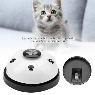 Zoom bild av Träningsringklocka med tassar Vit svart ringklocka träningsklocka med tasstryck hund katt träning