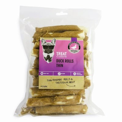 Zoom bild av hundtugg tuggpinnar tuggrullar anka hund tugg hundgodis hundsnacks ankkött