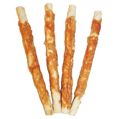 Zoom bild av hundtugg tuggben tuggpinnar kycklingpinne stor tuggpinne tuggrulle kycklingfilé hundgodis belöning spannmålsfri trixie