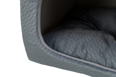 Zoom bild av hundbädd kattbädd bädd sammet viloplats igloo koja trixie blå grå hus