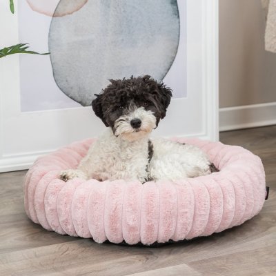 Zoom bild av hundbädd kattbädd mjuk bädd fluff rosa sovbädd mysbädd ljusrosa hund katt