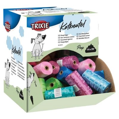 Zoom bild av Bajspåserulle med 20 påsar, blandade färger