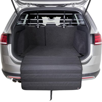 bilskydd hundskydd bil bagageskydd bagageutrymme kofångarskydd hund i bil biltransport hund hundar golvkrokar vikbart svart poly