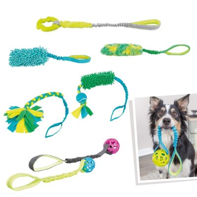 Zoom bild av hundleksak dragleksak bungee expander polyester ring tpr tugg dragkamp kampleksak grön grå trixie