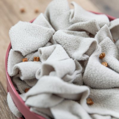 Zoom bild av aktiveringsskål snuffelmatta nose work katt aktiveringsmatskål kattmatskål stimulerar pussel spel långsam slow eating hjärngympa