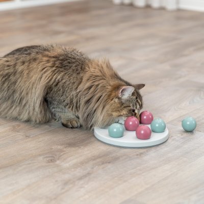 Zoom bild av kattleksak aktiveringsleksak katt kattpussel kattspel solitaire vit rosa grön vinröd trixie cat activity