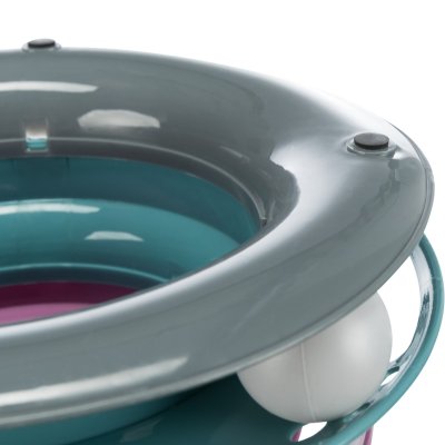 Zoom bild av kattleksak lektorn rullande bollar cirkeltorn kattorn plast grå lila petrol 25 cm 13 cm trixie