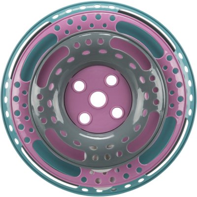 Zoom bild av kattleksak lektorn rullande bollar cirkeltorn kattorn plast grå lila petrol 25 cm 13 cm trixie