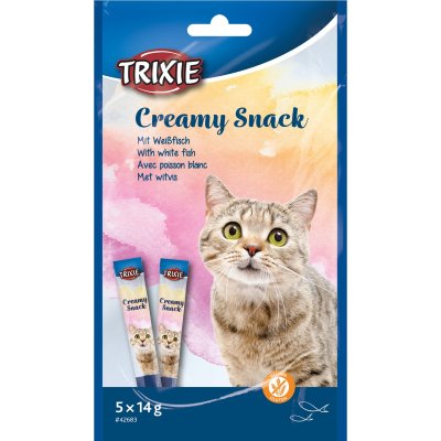Zoom bild av Trixie Creamy Snacks med vitfisk, 5 × 14 g till katt kattgodis belöningsgodis kattsås churu liknande