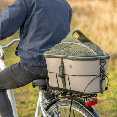 Zoom bild av Trixie Cykelkorg bak, 33 × 40 × 46 cm, olivgrön beige mjuk polyester nät hundbur cykelbur