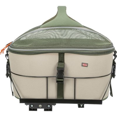 Zoom bild av Trixie Cykelkorg bak, 33 × 40 × 46 cm, olivgrön beige mjuk polyester nät hundbur cykelbur