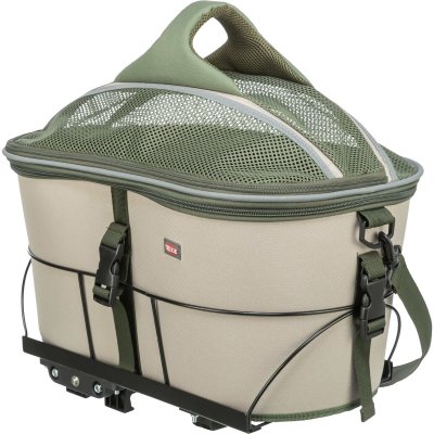 Zoom bild av Trixie Cykelkorg bak, 33 × 40 × 46 cm, olivgrön beige mjuk polyester nät hundbur cykelbur