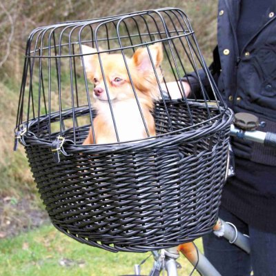 Zoom bild av Cykelkorg front, pil med galler, 50x41x35 cm, svart, 5kg