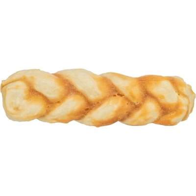 Zoom bild av hundtugg tuggpinne tuggben tuggfläta kollagen kyckling skonsamt naturligt glutenfritt utan tillsatt socker trixie denta fun