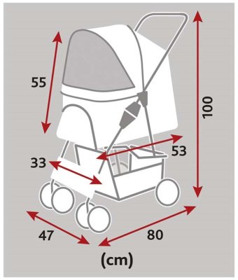 Zoom bild av Djurvagn Buggy, hopfällbar, 47×h100×80 cm, grå