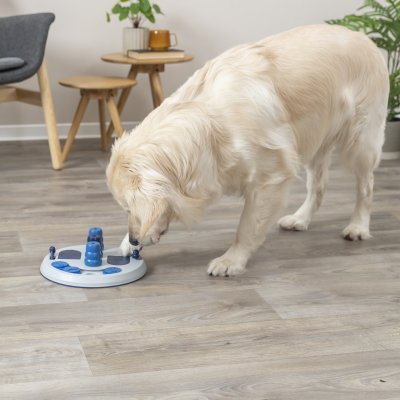 Zoom bild av aktivitetsspel hundaktivering belöningsleksak aktivitetsleksak godisgömma godispussel hundpussel belöning godis hund trixie