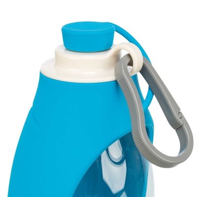 Zoom bild av vattenflaska reseflaska vattenskål resa hund hundflaska silikon plast blå svart 0,55 liter trixie