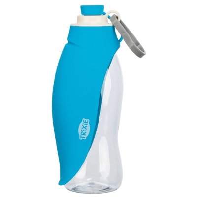 Zoom bild av vattenflaska reseflaska vattenskål resa hund hundflaska silikon plast blå svart 0,55 liter trixie