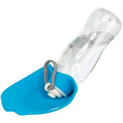 Zoom bild av vattenflaska reseflaska vattenskål resa hund hundflaska silikon plast blå svart 0,55 liter trixie