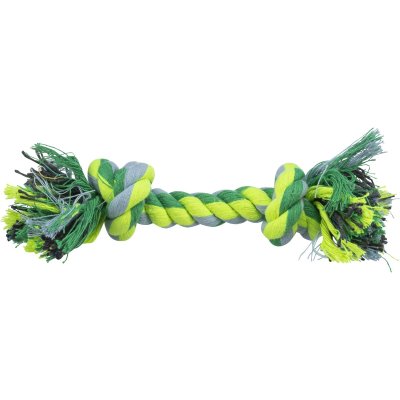 Zoom bild av flosstugg floss hund tuggrep reptugg bomull polyester bra för tänderna tandvård hund plack slipa tänderna blå grön orange trixie