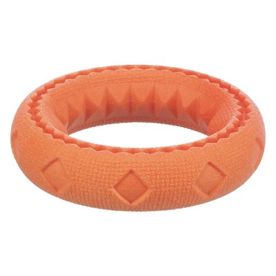 Zoom bild av hundleksak flytande ring tpu skum färgglad neon orange rosa gul leksak hund trixie pool vattenlek