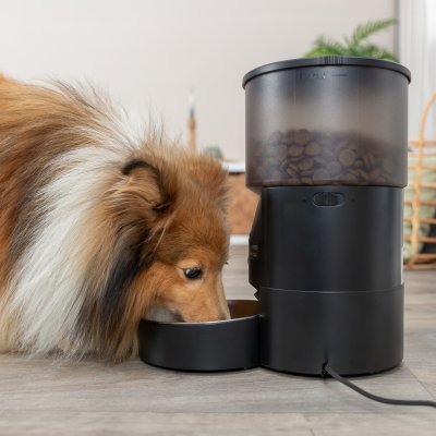 Zoom bild av foderautomat automatisk foderdispenser smart husdjursmatning timerstyrd foderstation hund katt app bekväm justerbar appstyrd tri