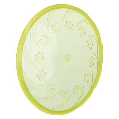 Zoom bild av frisbee flytande hundfrisbee hundleksak flyter vatten tpr låg skaderisk vattenlek grön blå trixie