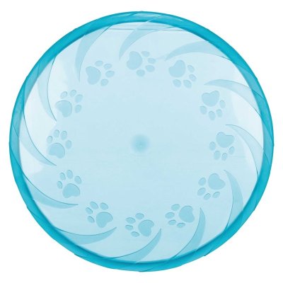 Zoom bild av frisbee flytande hundfrisbee hundleksak flyter vatten tpr låg skaderisk vattenlek grön blå trixie
