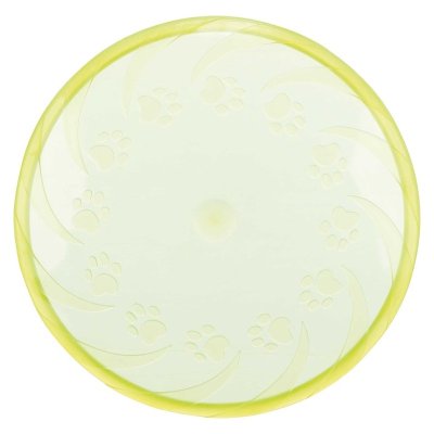 Zoom bild av frisbee flytande hundfrisbee hundleksak flyter vatten tpr låg skaderisk vattenlek grön blå trixie