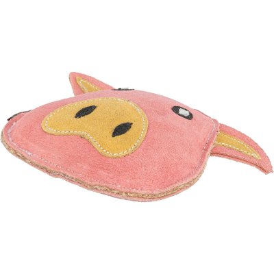 Zoom bild av hundleksak läder naturlig läderleksak hund gris rolig pip rosa beige trixie