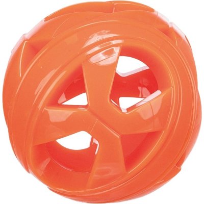 Zoom bild av hundleksak boll hundboll luftboll med lufthål honeycomb fri andning ljudlös orange 6 cm trixie