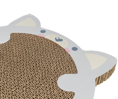 Zoom bild av klösbräda klösplatta klösmatta klös kattklös wellpapp katt rund rolig kattleksak grå trixie