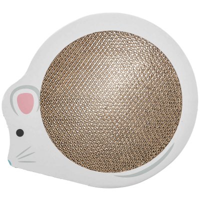 Zoom bild av klösbräda klösplatta klösmatta klös kattklös wellpapp mus rund rolig kattleksak vit trixie