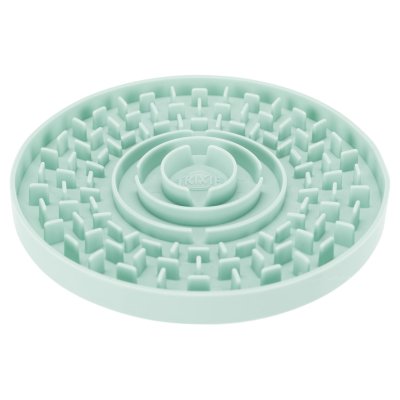 Zoom bild av slickplatta slickmatta aktiveringsskål matskål junior hundvalp flytande belöning godis räfflad mönster skål plast mintgrön 15 cm