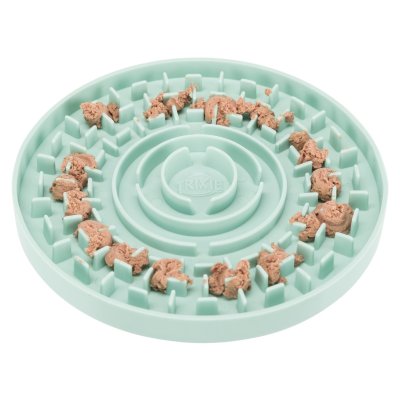 Zoom bild av slickplatta slickmatta aktiveringsskål matskål junior hundvalp flytande belöning godis räfflad mönster skål plast mintgrön 15 cm