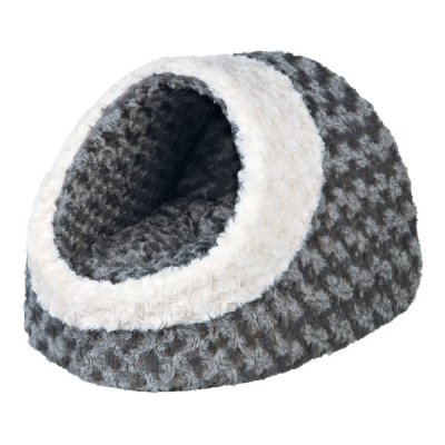 Zoom bild av kattbädd hundbädd kattigloo igloo kattkoja mjuk plysch vändbar kudde grå bädd trixie