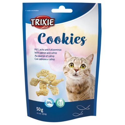 Zoom bild av kattgodis kattsnacks cookies kattmynta lax trixie 50g