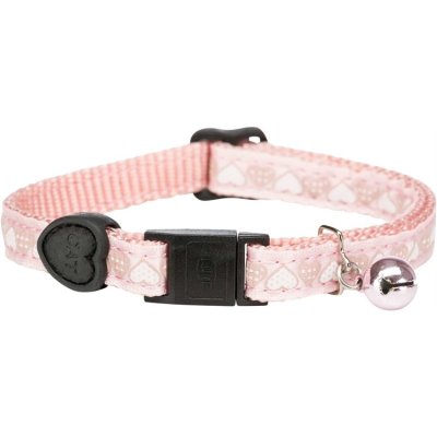 Zoom bild av katthalsband snabblås justerbart bjällra säkert utekatt stilrent nylon hjärtan trixie rosa svart röd blå