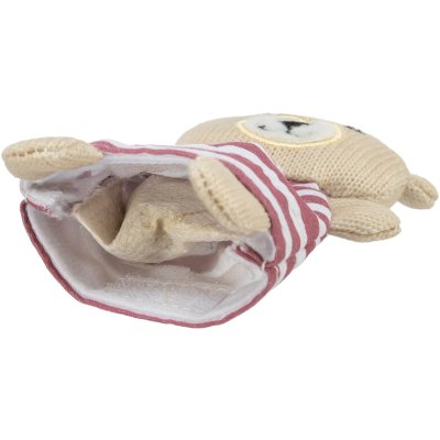 Zoom bild av kattleksak kattmynta mjuk tyg björn med klänning påse catnip innehåll trixie brun beige