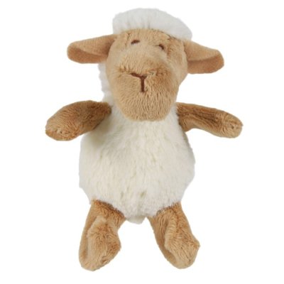 Zoom bild av kattleksak får lamm kattmynta plysch vit beige kattaktivering plyschleksak