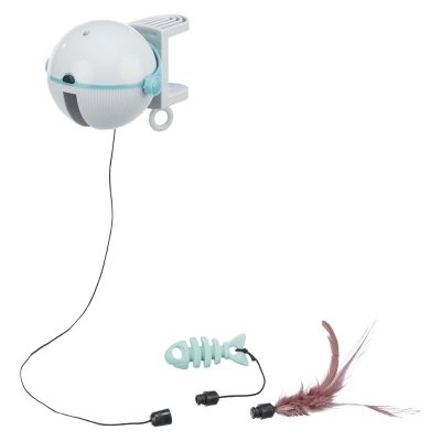 kattleksak robot motor smart catch-it rör sig själv automatisk plast vit fjäder fiskskelett trixie cat toy