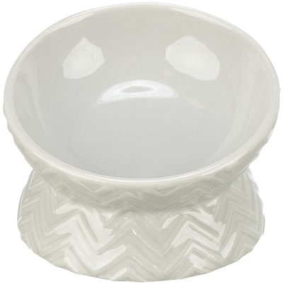 Zoom bild av kattmatskål upphöjd matskål katt keramikskål keramik katt ergonomisk räfflad design elegant vit creme taupe trixie