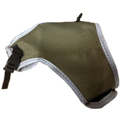 Zoom bild av kattsele rymningssäker kattselen grå andningsbar elastiskt koppel luftig bekväm nätmaterial reflex grå justerbar olivgrön grön