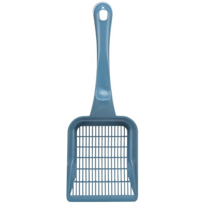 Zoom bild av kattspade kraftig fin blå grön mörkgrå trixie plast stadig finmönstrad kattsand kattsandskopa kattsandspade kattoalett