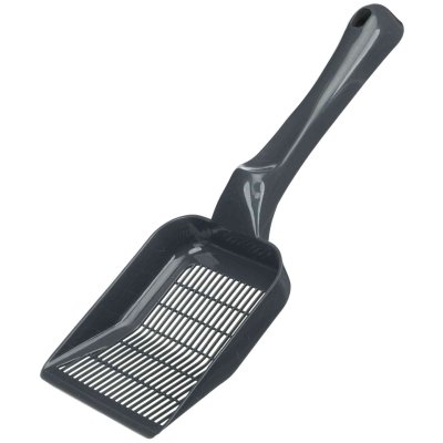Zoom bild av kattspade kraftig fin blå grön mörkgrå trixie plast stadig finmönstrad kattsand kattsandskopa kattsandspade kattoalett